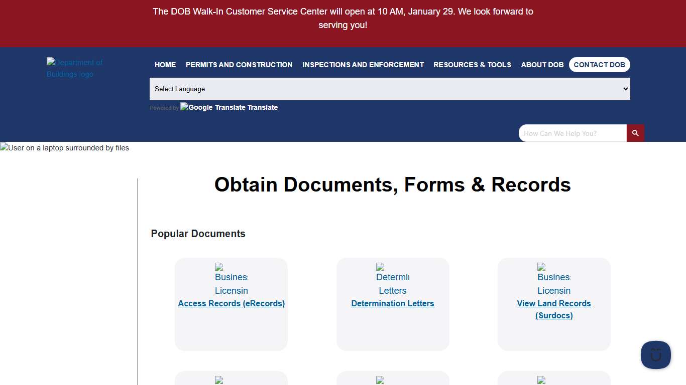 Obtain Documents, Forms & Records dob